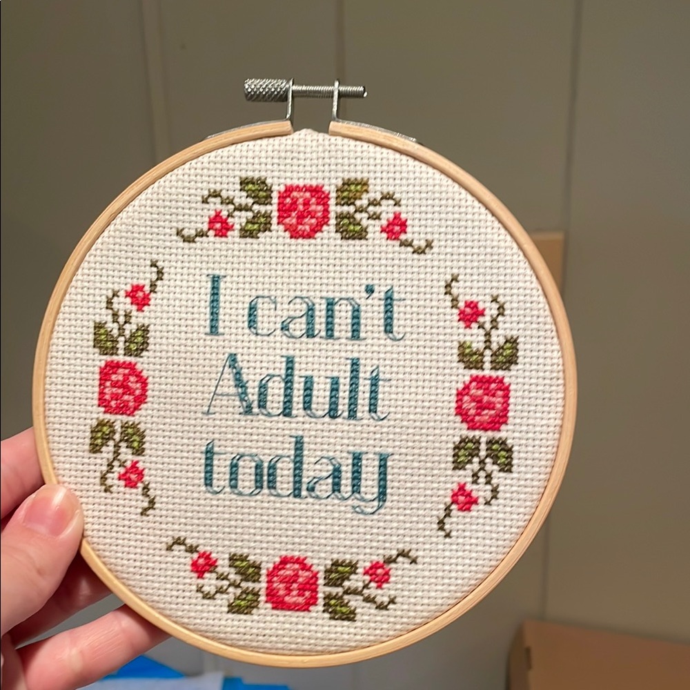 Cross Stitch Wall Art with Floral Design